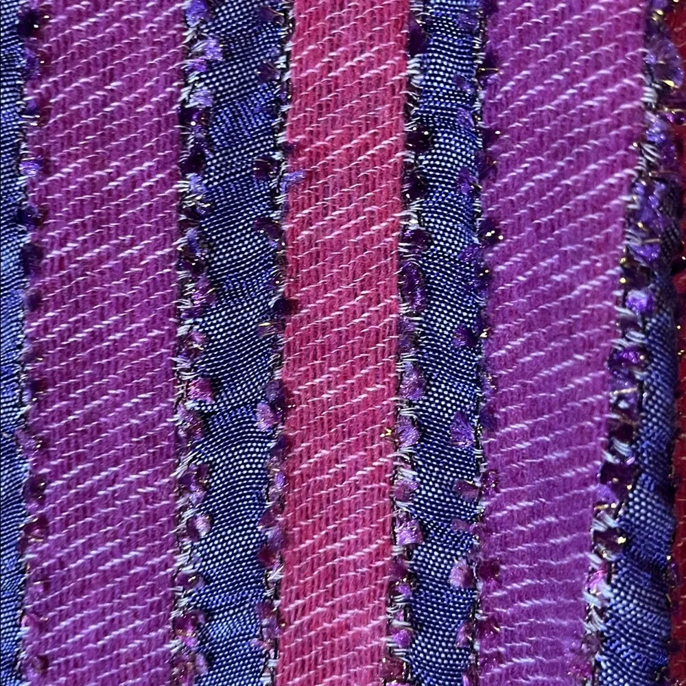 Per Una Pink,Purple Striped Cotton & Wool Blend Scarf  metallic fringe 13”Wx69”L